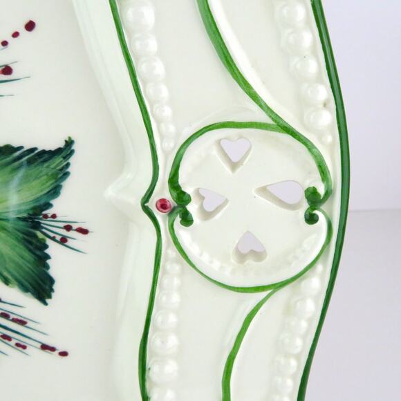 Casafina Portugal Hand Painted Floral Pierced Lace Edge 12.25" Ceramic Platter - Picture 6 of 16